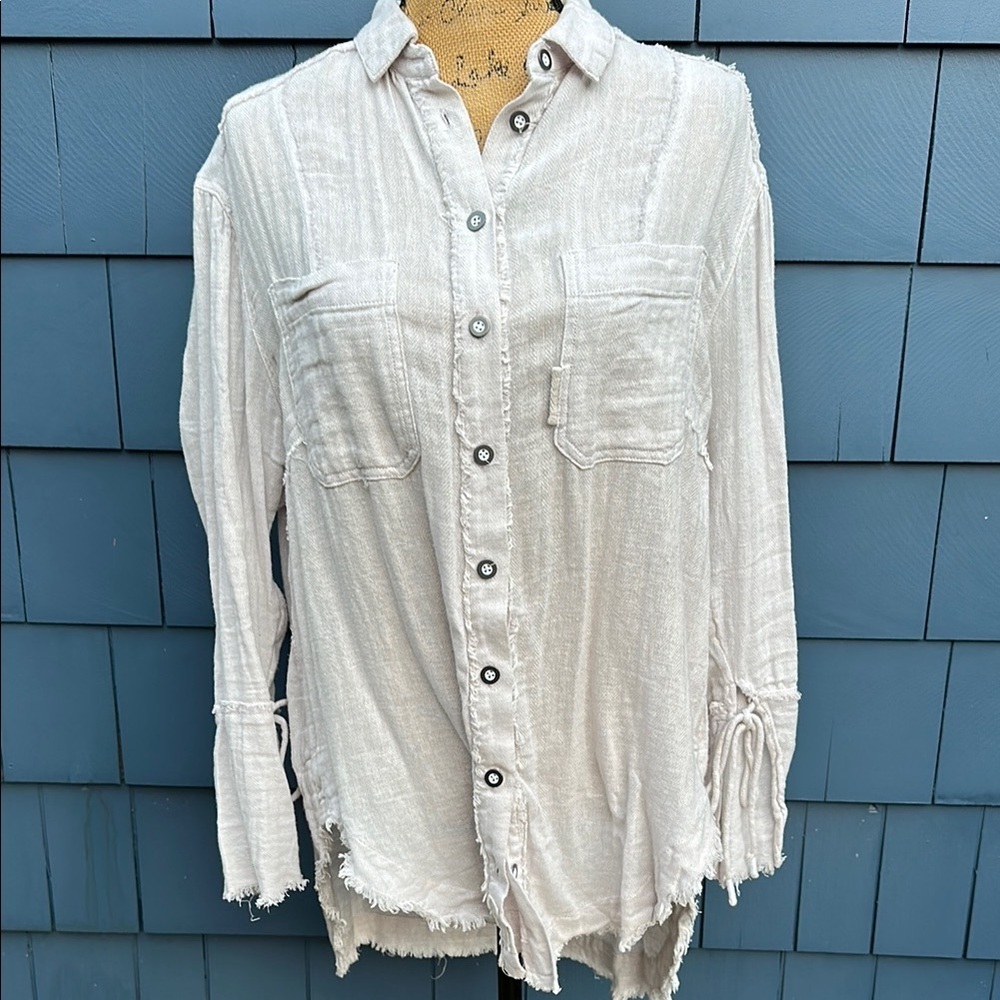 We the Free People XS oversized blouse cotton button up cream stone linen